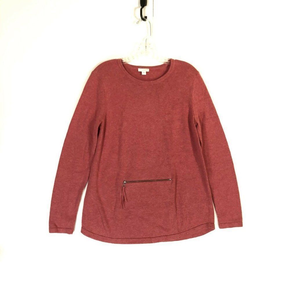 Pure Jill Sweater Ladies Small Zipper Pocket Salmon Pink Cashmere Blend
